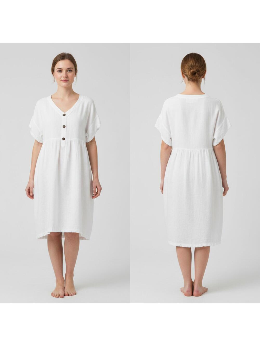 CUPSHE White Linen Blend V Neck Button Front Tiered Fringed Dress